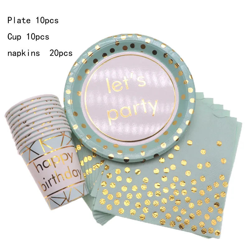 

Birthday Party Decorations Disposable Paper Straw Plate Cup Gold Dot Tableware Wedding Decorations Party Supplies For Kids