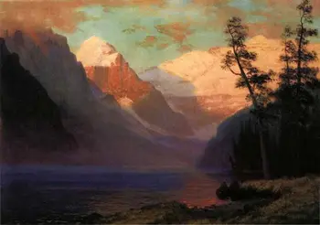 

Huge art Oil painting sunset landscape - Evening Glow Lake Louise canvas 36"