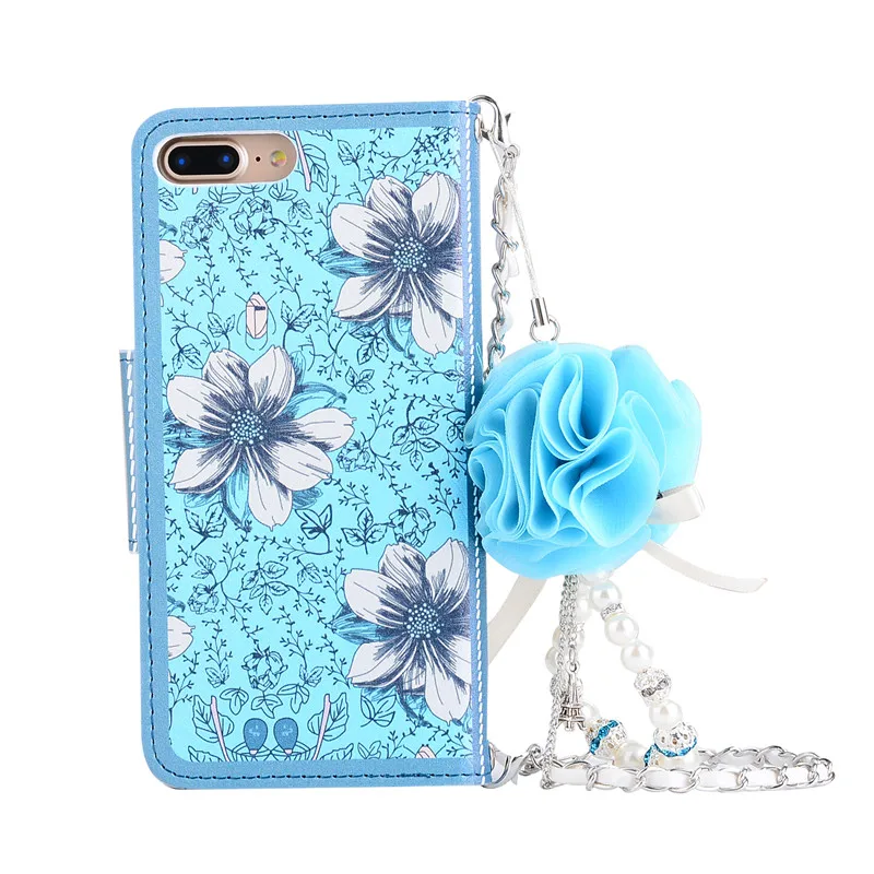 Роскошный кожаный чехол-кошелек с розовым цветком для iPhone 6 6s 7 8 Plus X XR XS Max Flower Chain Bag Coque