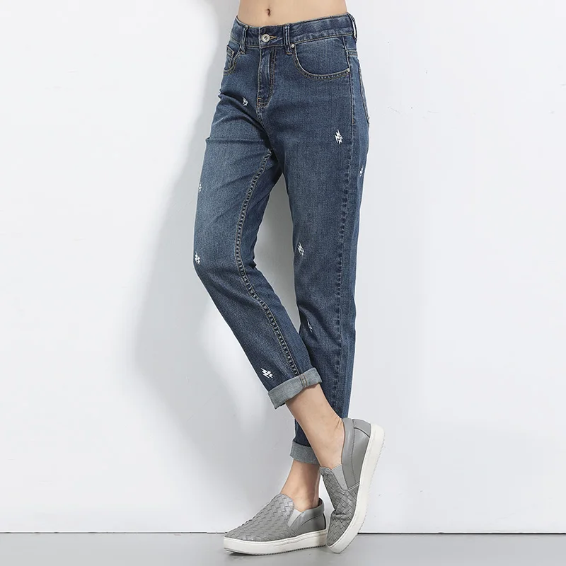 Женские джинсы бойфренды LEIJIJEANS свободные со средней талией и принтом большого