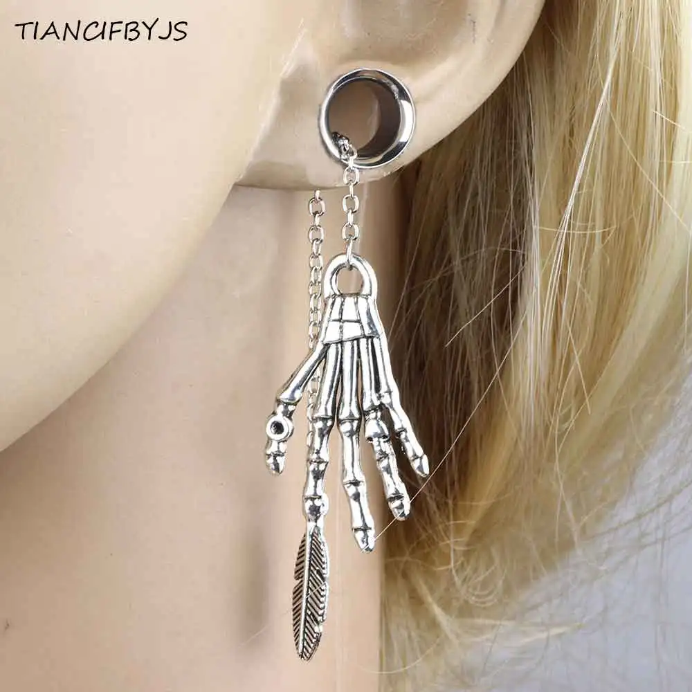 

TIANCIFBYJS 1 Pair Woman Dangle Flare Hollow Ear Tunnel Plugs Expander Stainless Steel Ear Plugs Flesh Tunnel Piercing Stretcher