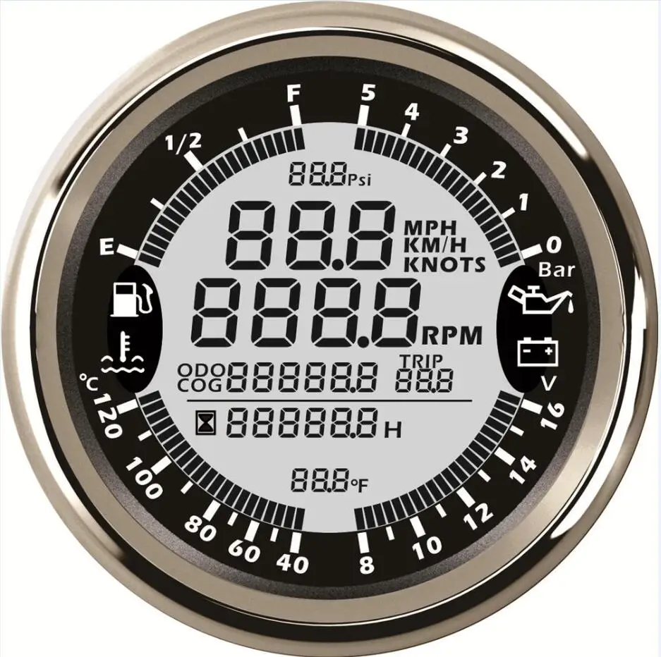 1 шт. автоматический многофункциональный датчик 85 мм Тахометры скорость одометры 40-120 градусов температура воды измерительные приборы 8-16 В напряжение с gps антенной - Цвет: black 2