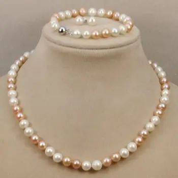 

charm Jew.657 Sets AA 7-8mm Polychrome FreshWater Pearl Necklace Bracelets Earrings (A0423)