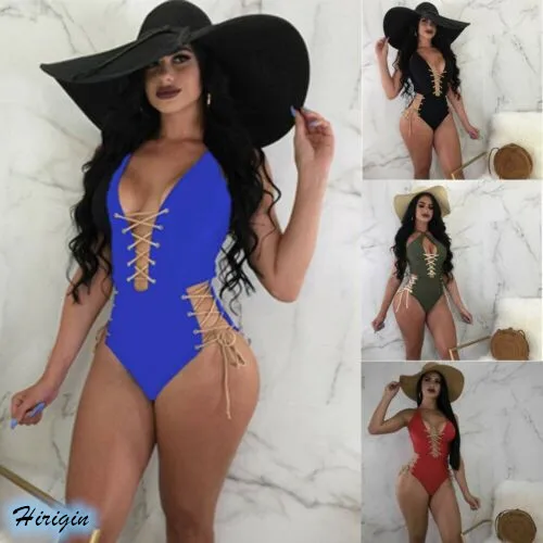 Summer Sexy Bandage One Piece Swimsuits HOT Women Summer Sexy Deep V-Neck Backless Bandage One Piece Swimsuit