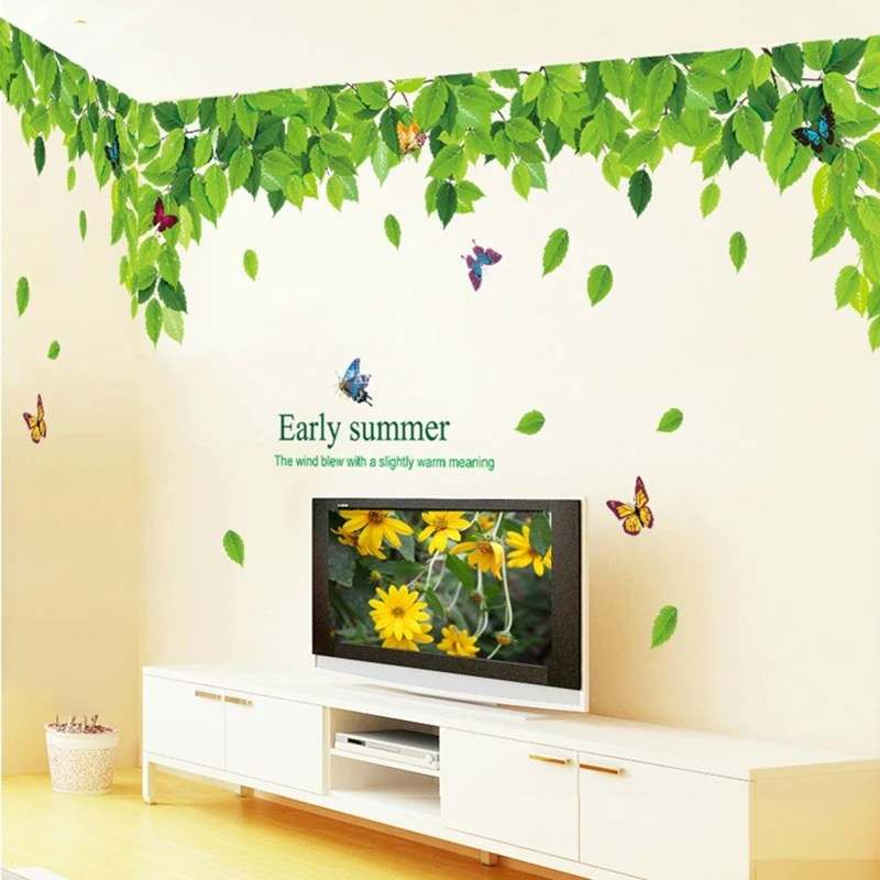 Раннее лето Дерево бабочка лист наклейки на стену для детской комнаты зеленое дерево Наклейки на стены Гостиная Спальня Декор Фреска плакат