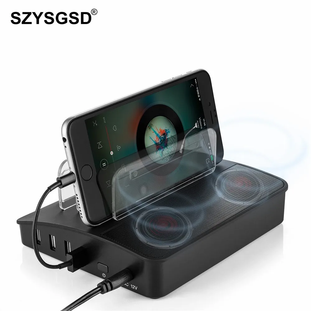 4 USB Ports Bluetooth Speaker Player Charger Universal for Smart Phone