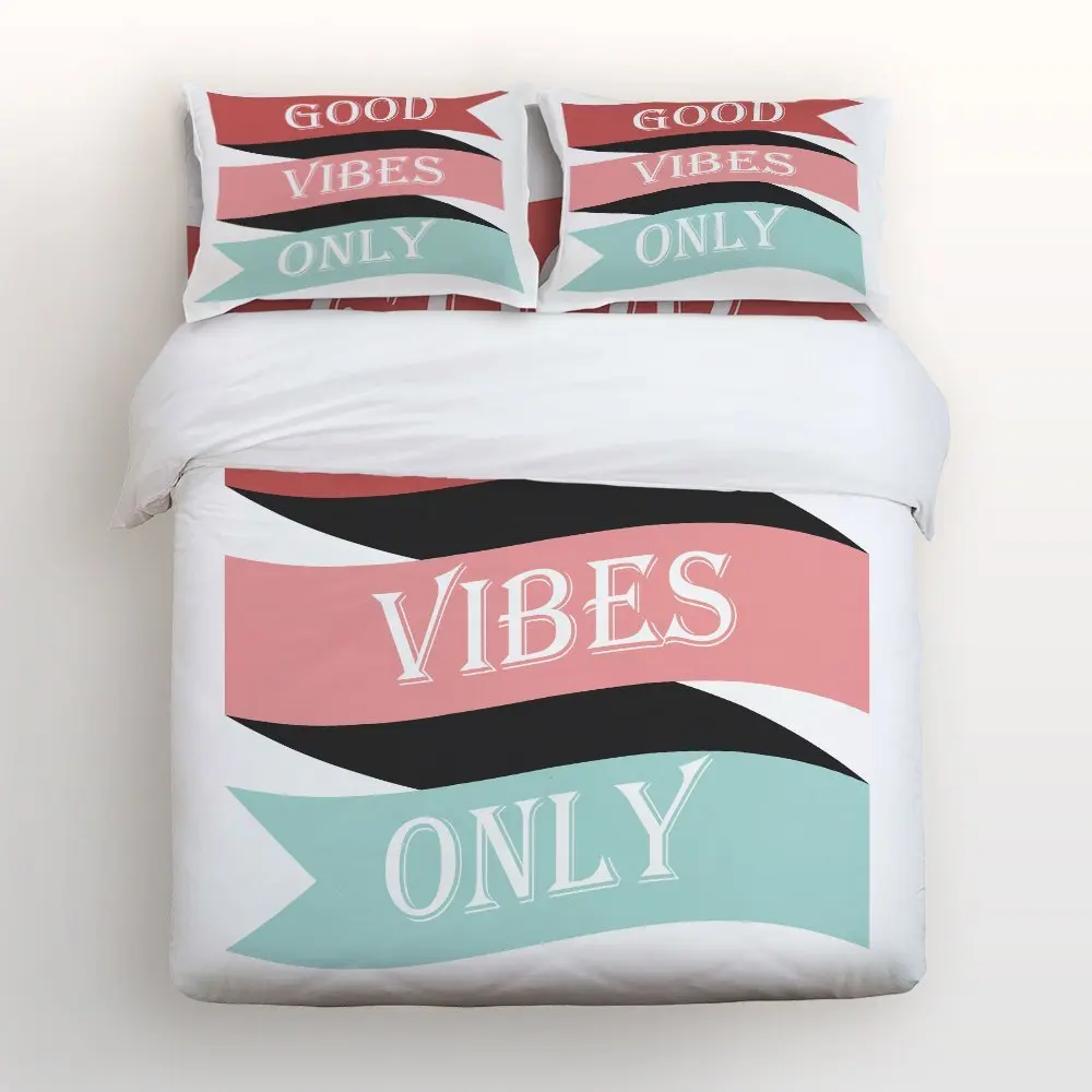 

4 Piece Bed Sheets Set, Good Vibes Only, 1 Flat Sheet 1 Duvet Cover and 2 Pillow Cases
