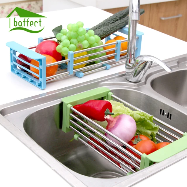 Telescopic Kitchen Sink Dish Rack Insert Countertop Storage Telescopic Kitchen Sink Dish Rack Insert Countertop Storage Organizer Tray Stainless Steel Fruits Vegetables Draining