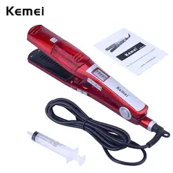 Kemei 110-240 V Профессиональный пара быстро волос Flat Iron выпрямление Электрический Гладкий Керамика выпрямитель для волос гребень сухой и
