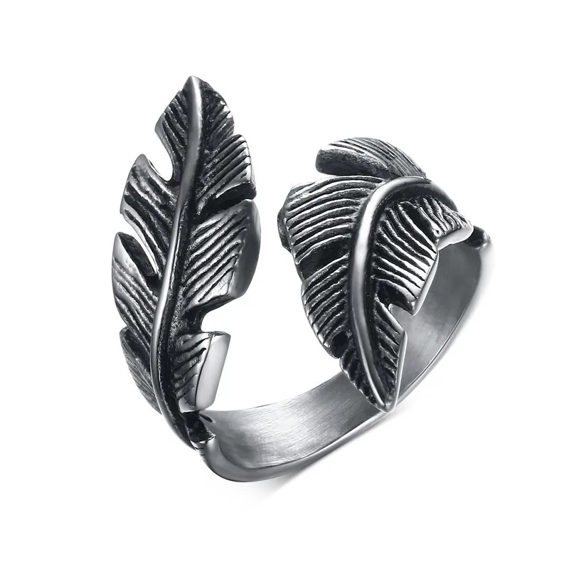 

1PC Vintage Retro Leaf Feather Ring Men Women Accessories Retro Tail Rings Punk Opening Ajustable Circle Ring Men Jewelry R14