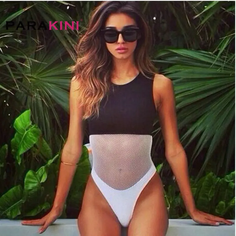 PARAKINI 2018 Новый мини Bodycon ванный комплект купальники черный белый цвет сеточку Одна