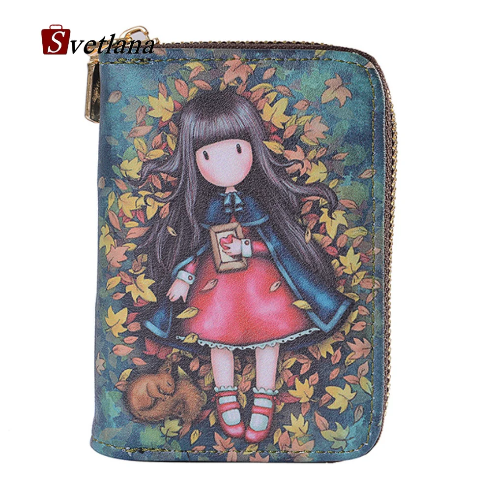 

Cute Doll Graffiti Card Bag Women Wallet Business Card Holder Pu Leather Coin Pocket Bus Card Organizer Purse Bag For Female