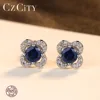 CZCITY Fashion Stud Earring Inlay Created Round Royal Sapphire Blue Topaz Women 925 Sterling Silver Earring Fine Vintage Jewelry ► Photo 2/6