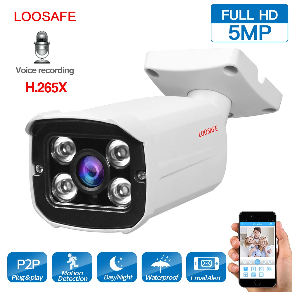 

LOOSAFE IP Camera Outdoor Bullet Camera 5MP Network Security Camera Video CCTV IP66 Waterproof Night Vision Video Camera
