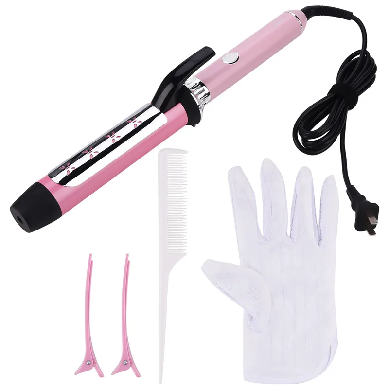 Высокое качество Профессиональный 110-220 В 5 Температура Настройка 38 мм щипцы для завивки волос ствола бигуди Инструменты для укладки волос Styler 45 - Цвет: Pink