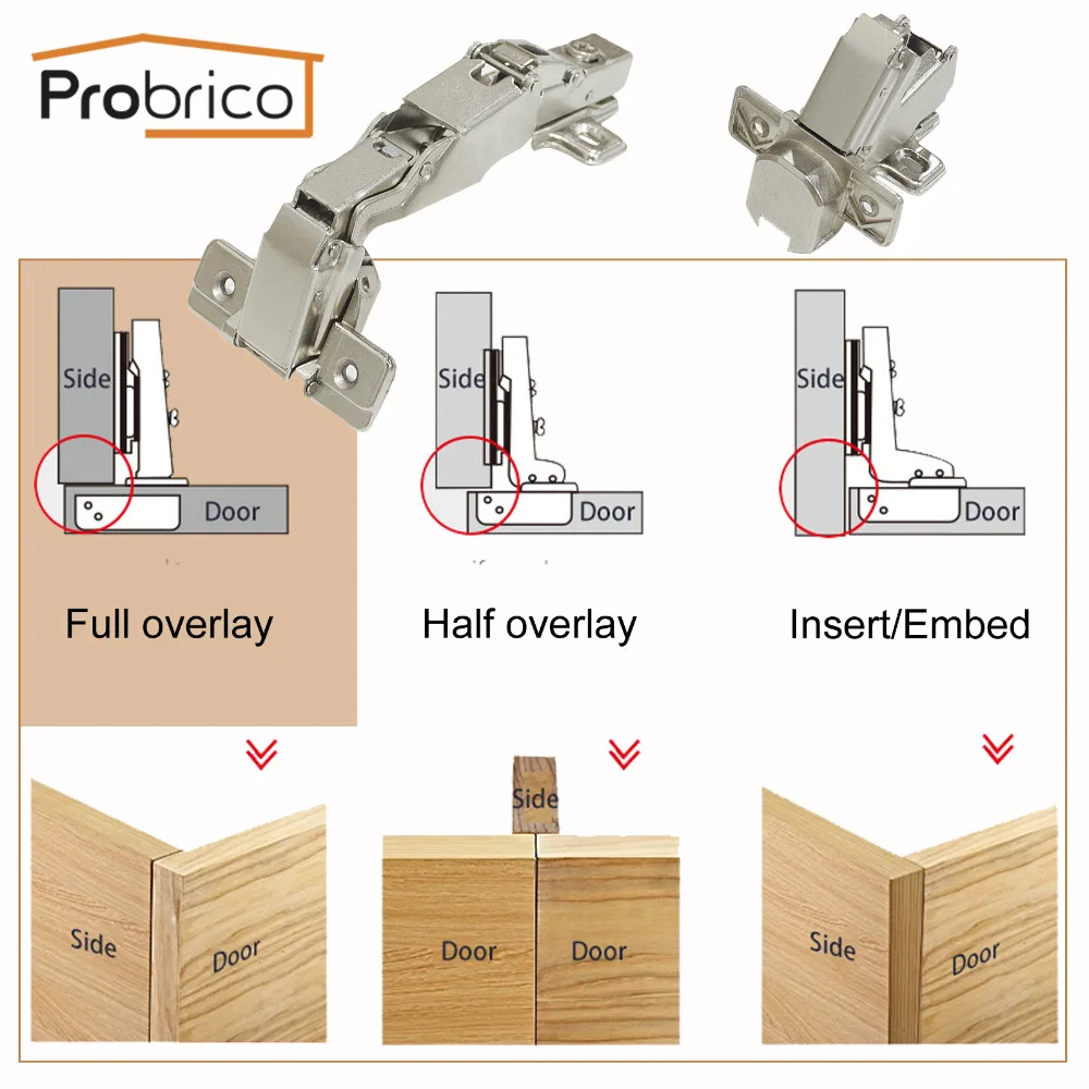 Probrico 1 шт. полностью накладные петли для кухонного шкафа, скрытая мебель, дверная петля для шкафа, мебельная фурнитура