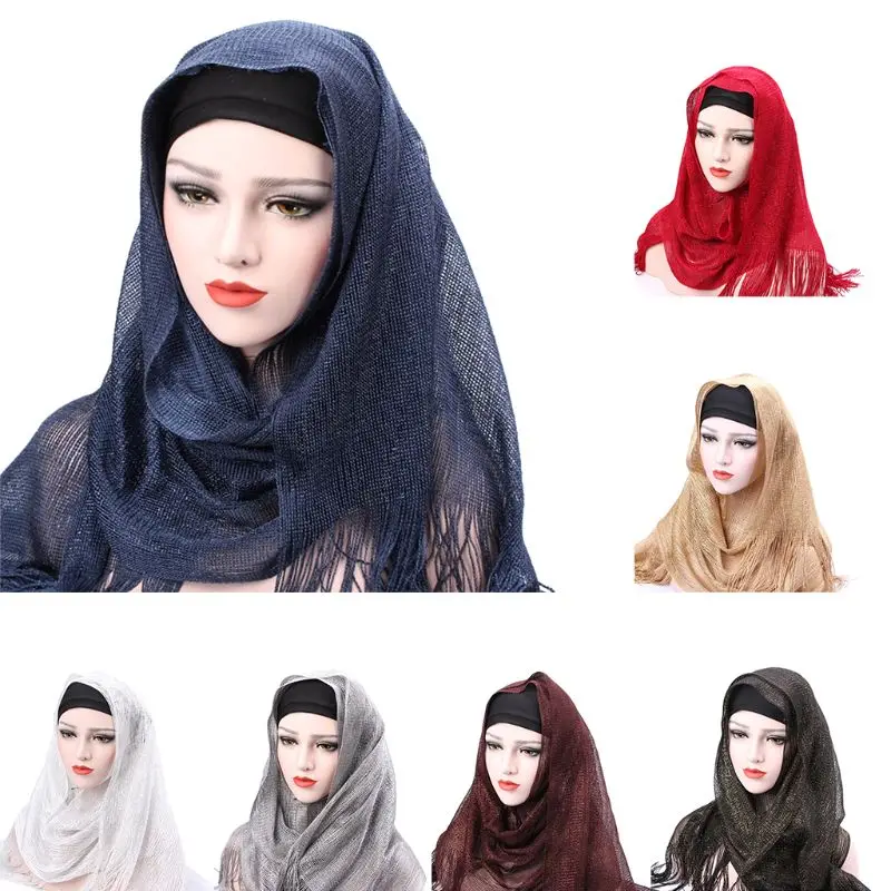 Женский Блеск Shimmer обычный махровый хиджаб крючком Жатая длинная шаль мусульманский исламский платок мода Underscarf Headwrap подарок