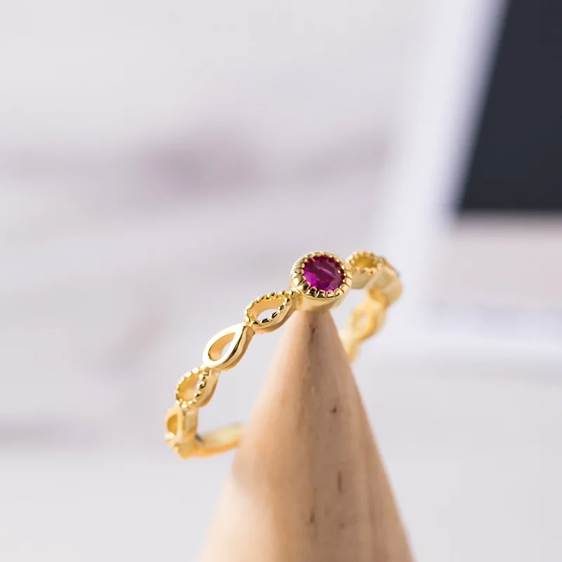 pink zircon hollow geometric ring woman S925 silver jewelry fashion silver ring for women gift resize ring High quality