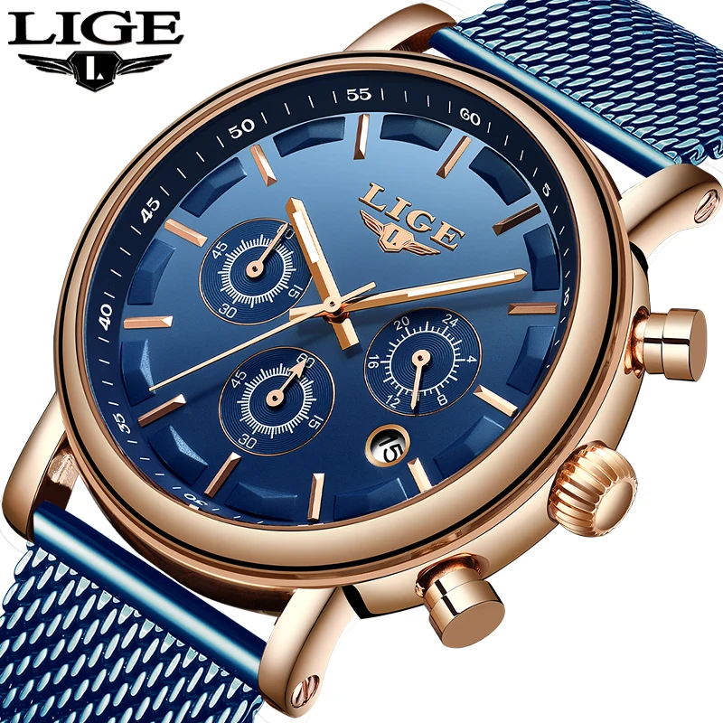 

LIGE Men Watch Sport Chronograph Mens Top Brand Luxury Stainless Steel Waterproof Quartz Casual Watches Men Relogio Masculino
