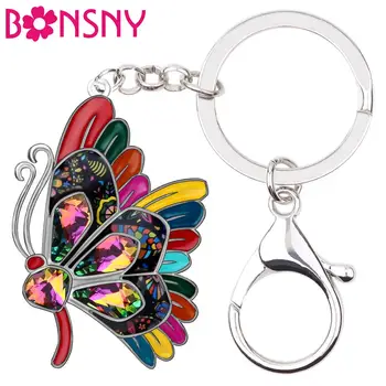 

Bonsny Enamel Alloy Rhinestone Crystal Butterfly Key Chains Key Ring Fashion Animal Pet Jewelry For Women Girls Gift Decoration