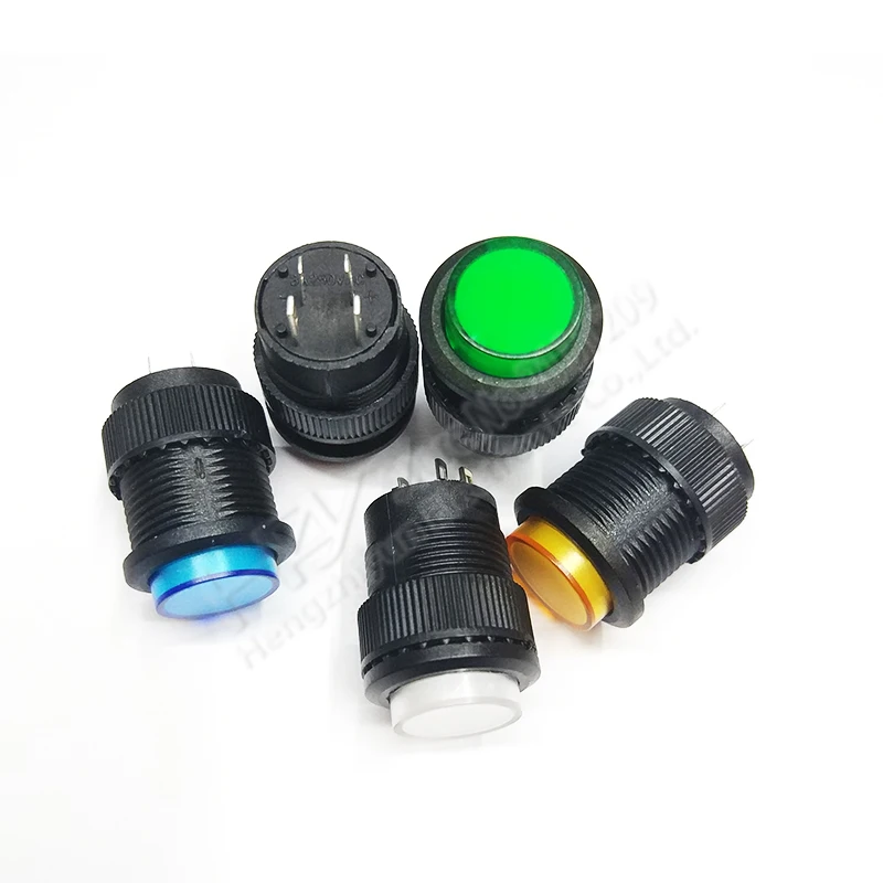 Hzy 16mm Self-locking push button switch with LED ON-OFF blue Green Red Yellow with lamp recovery button switch 3A125V AC 4 pins Hzy 16mm Self-locking push button switch with LED ON-OFF blue Green Red Yellow with lamp recovery button switch 3A125V AC 4 pins