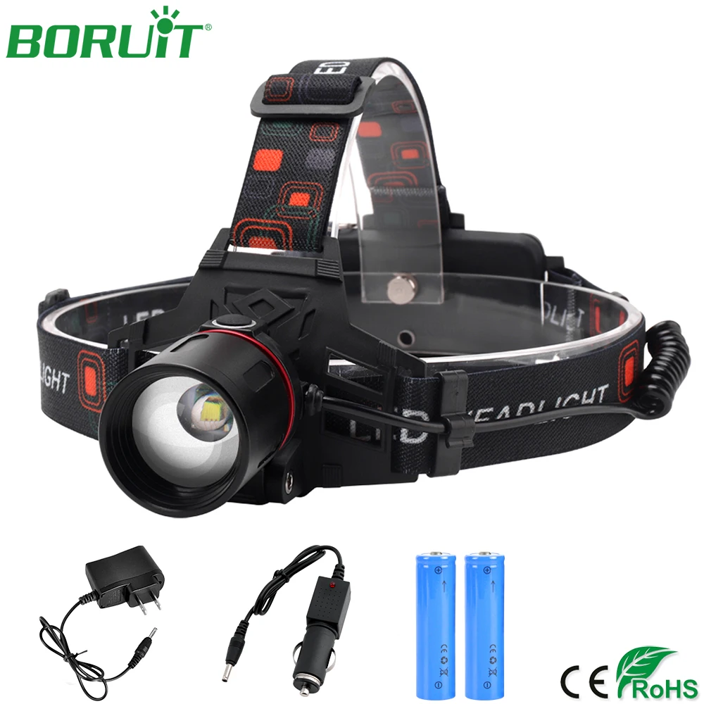 

BORUiT Zoomable T6 LED Headlamp Flashlight Rechargeable Waterproof Headlight Portable Camping Hunting Head Torch Light 18650