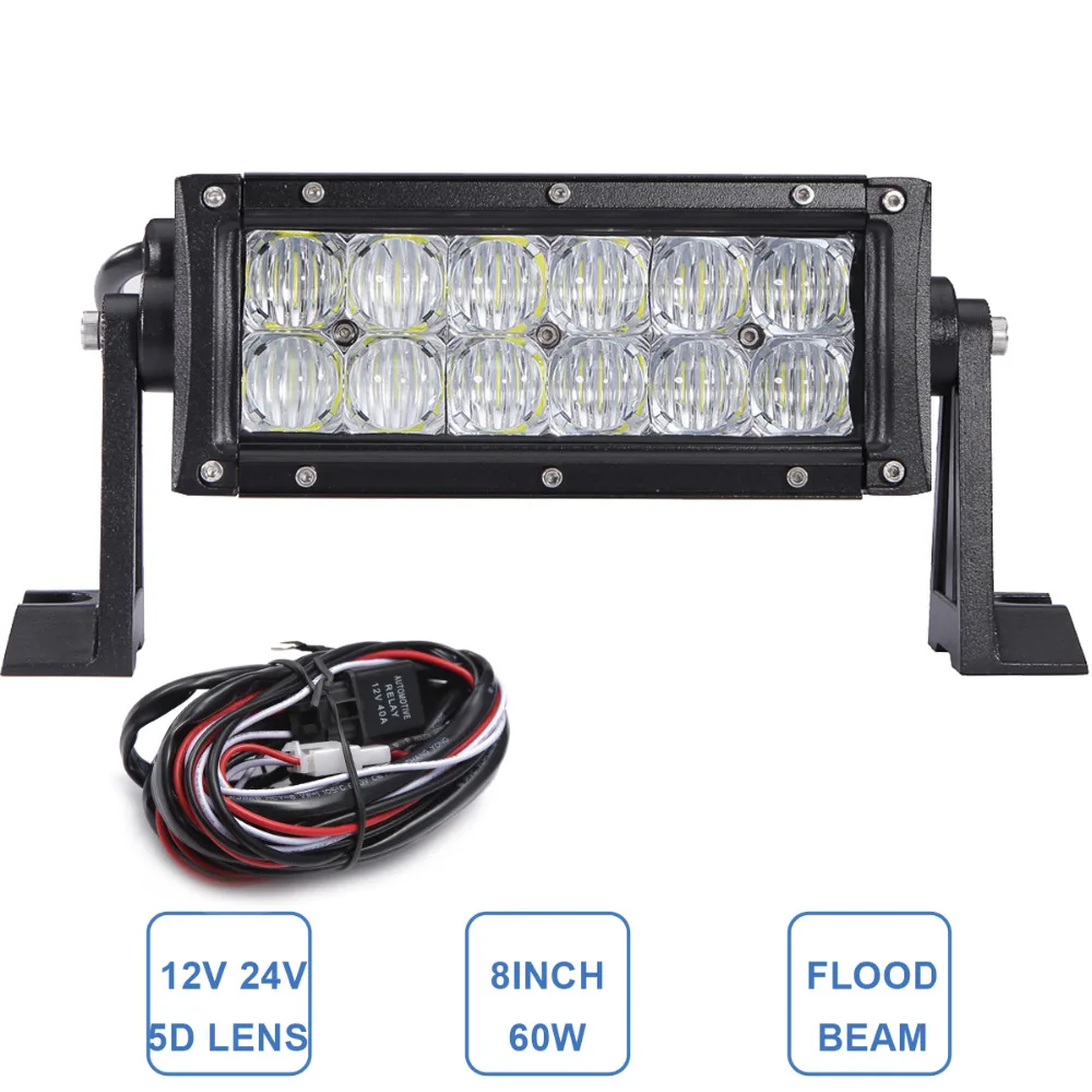 

5D 60W LED Work Light Bar Offroad 8'' 12V 24V Driving Lamp Car Truck ATV SUV 4X4 4WD UTE Boat Van Camper Pickup AWD Headlight