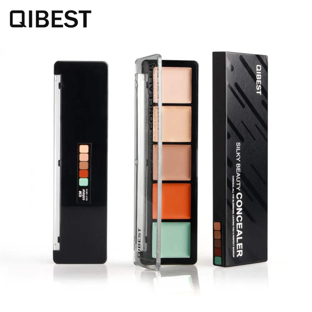 

QIBEST Makeup Concealer Cream 5 Color Natural Foundation Base Full Cover Flaws Dark Skin Eye Concealer Silky Beauty Brighten Kit