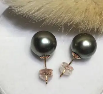 

free shipping luxury Noble jewelry new 10mm Genuine Tahitian Black Natura pearl Earring