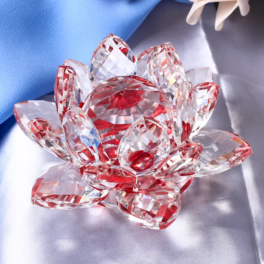 Crystal Glass Figurine Collectibles Lotus Flower Model Wedding Centerpieces