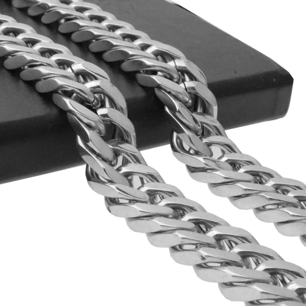 

Granny Chic 17mm Men's Stainless Steel Necklace Silver Color Curb Cuban Link Chain Necklace Male Collar Fashion Jewelry 16-36"