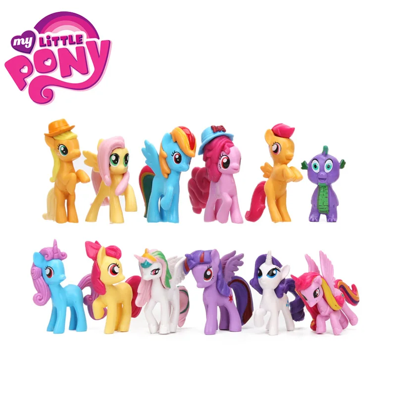 Игрушки My Little Pony, экшен-фигурки из ПВХ, мини-фигурки — пони Радуга Дэш, Сумеречная Искорка, Эпплджек, дракончик Спайк, 12 шт./набор