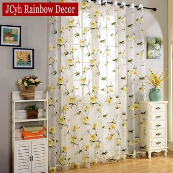 

Modern Floral Tulle Curtains For Living Room White Sheer Curtains For Bedroom Printed Peony Voile Curtains For Window Drapes