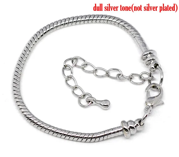 

DoreenBeads silver tone color Lobster Clasp Snake Chain Bracelets Fit European Charm 16cm For Kids/Children,4 PCs