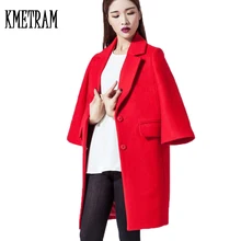Модное винтажное шерстяное пальто с расклешенными рукавами новая зимняя куртка средней длины женская одежда плотное красное шерстяное пальто Casaco Feminino WUJ1046