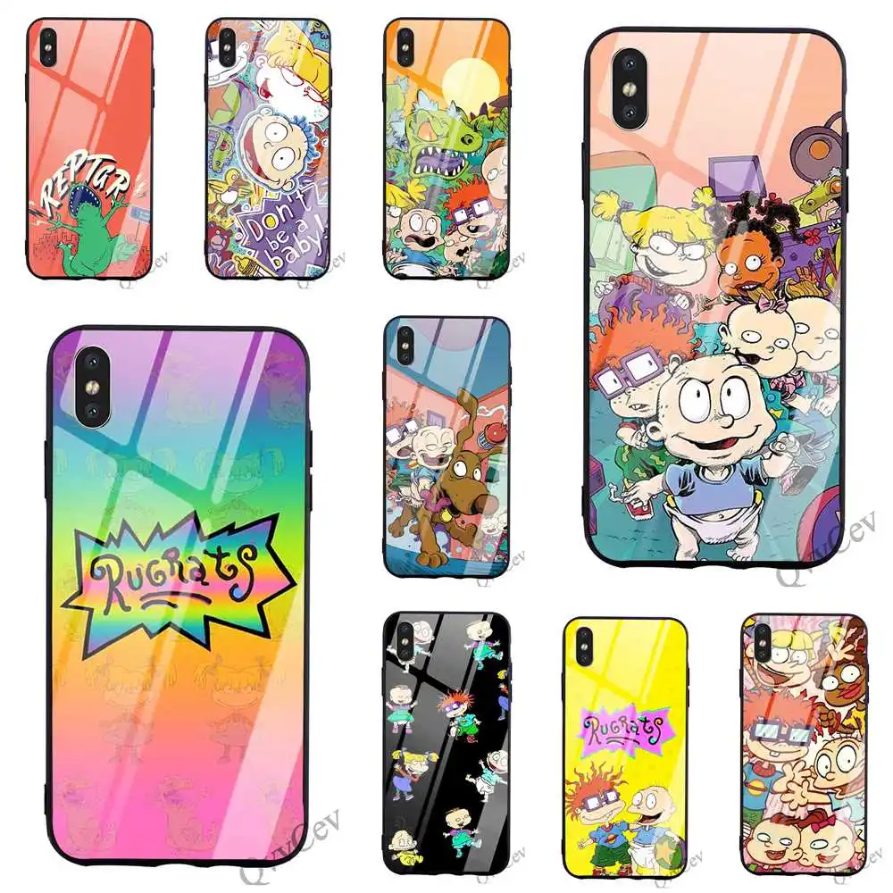 

Colorful Rugrats Cartoon Tempered Glass Phone Case for iPhone XR Cover Xs Max X 6 6S 8 Plus 7 5S 5 SE Soft