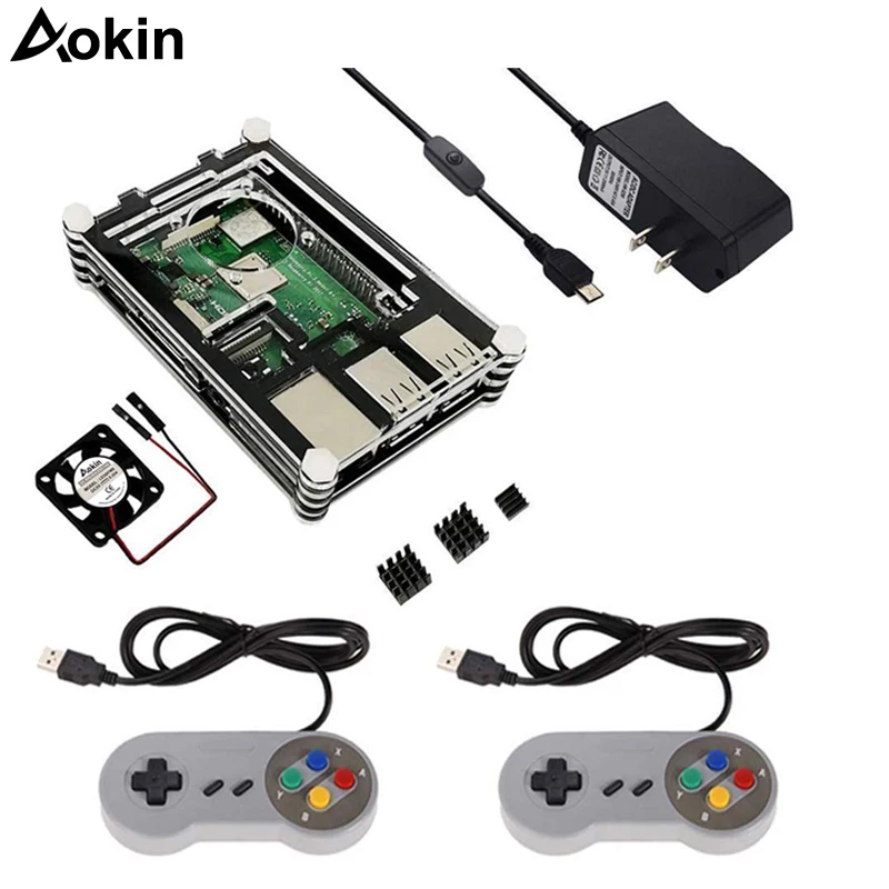 

Raspberry pi 3 case heatsink charger cable fan gamepad Case for Raspberry Pi 3/ 3B+(B Plus) 5V 2.5A Power Supply Heat Sink Fan