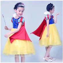 Качественное От 2 до 10 лет нарядное платье для детей ясельного возраста; сатиновое платье принцессы Белоснежки на Хэллоуин; маскарадный костюм для детей; платье принцессы