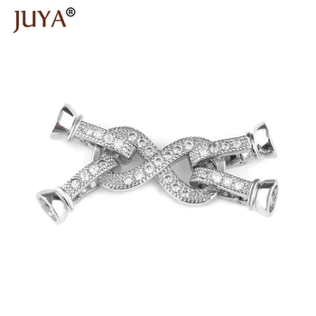 

JUYA Supplies For Jewelry Copper Inlaid CZ Rhinestone Infinity Clasps For DIY Pearls Necklace Bracelet Beads End Cap Accessories