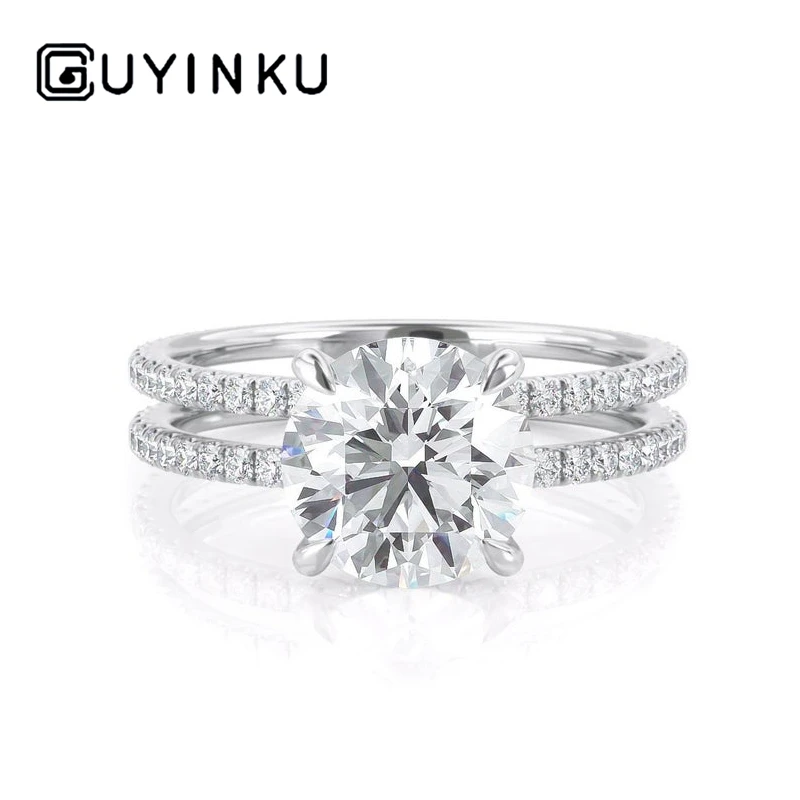 

GUYINKU Women's Moissanite Engagement Wedding Ring in Solid 14k White Gold With Center 0.8ct 6mm EF Color Moissanite