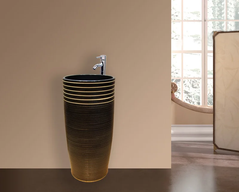

Ceramic product column basin. Black and white coil art stage basin. The basin that wash a face. Wash basin. The sink