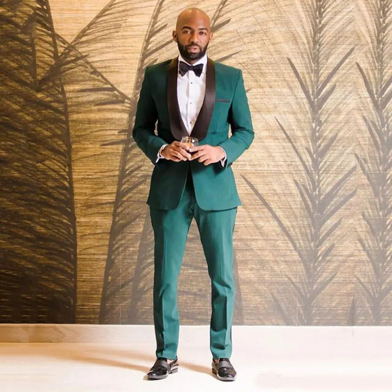 

Black Shawl Lapel Green Mens Suits Wedding Suits Groom Tuxedo Slim Fit Terno Masculino 2Piece Coat Pants Groomsmen Blazers Party
