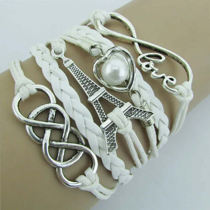 

Gofuly 2017 New Design Infinity LOVE Heart Eiffel Tower Friendship Leather Charm Bracelet Wrist Bands