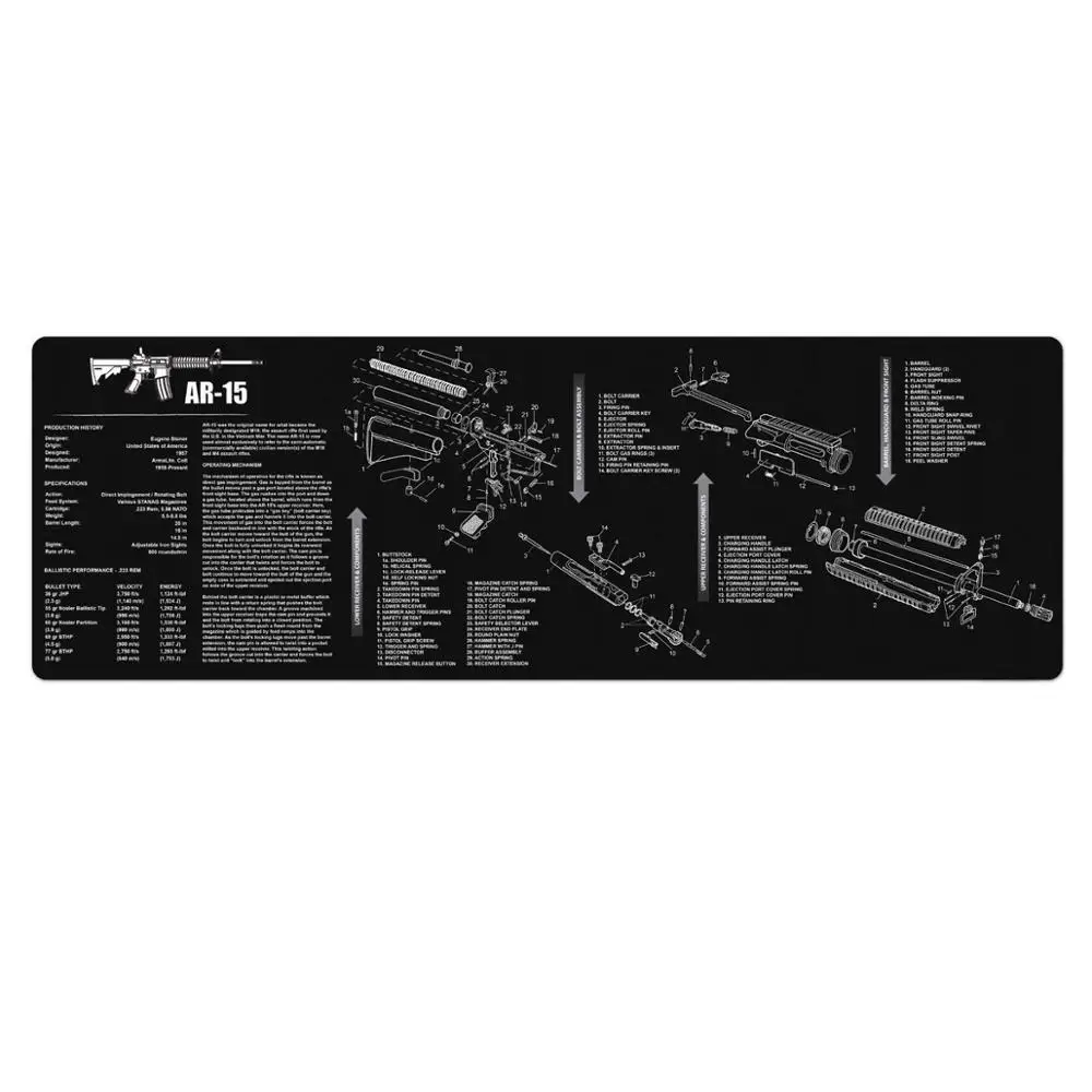 AR-15 AK47 870 резиновый коврик для чистки ружья 3" x 12" водонепроницаемый нескользящий чистящий коврик с деталями схема инструкция оружейный коврик - Цвет: AR-15