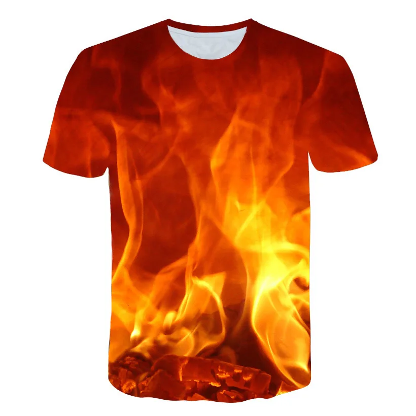 2018 Summer New Men 3D T Shirt Burning Flame Print Unisex Polyester Tops Men's Short Sleeve Tee | Мужская одежда