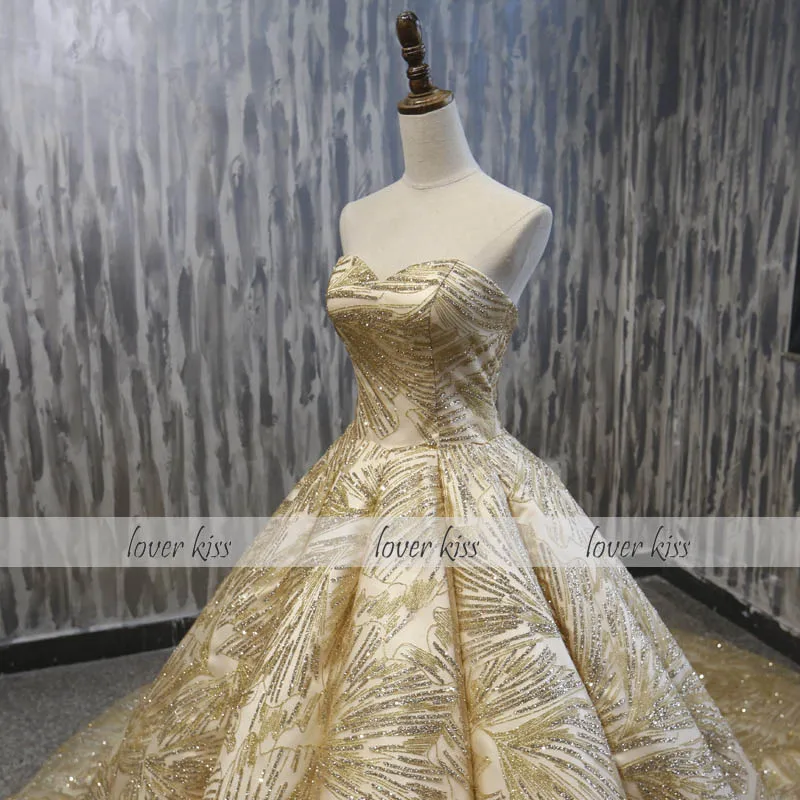 Lover Kiss Vestido De Noiva без бретелек блестящее Золотое Свадебное Платье Бальный корсет Свадебные торжественные платья robe de mariage