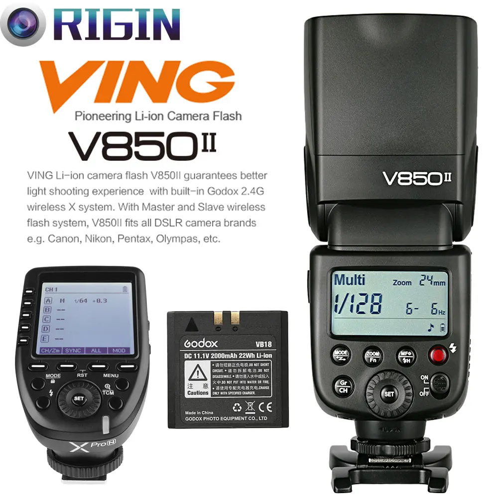 Godox V850II GN60 HSS 1/8000s Speedlite 2 4G Беспроводная X система с литиевой батареей + Xpro-N