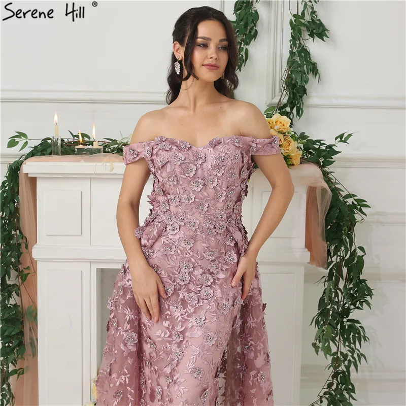 Розовые с открытыми плечами вечерние платья ручной работы с цветами без рукавов с кристаллами сексуальные роскошные вечерние платья настоящая фотография LA6596