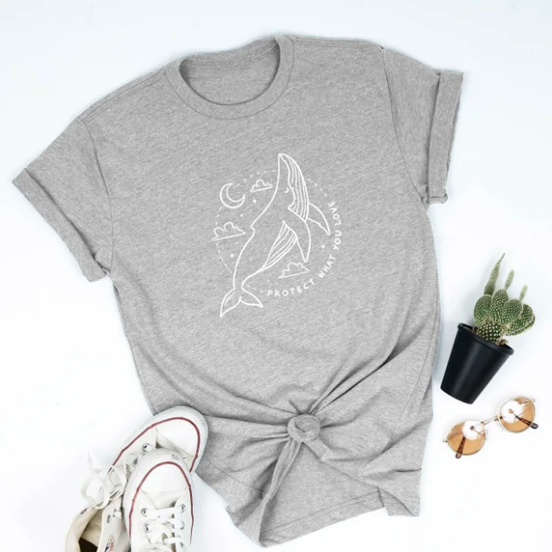 

Protect What You Love Slogan T-Shirt No Fins No Future Tshirt Streetwear Trendy Women T Shirts Girl Casual Cotton Tops Drop Ship
