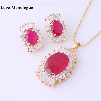 

Love Monologue Top Quality Red imitation Gemstone & White Cubic Zirconia Jewelry Sets Free Gift Bag H0001